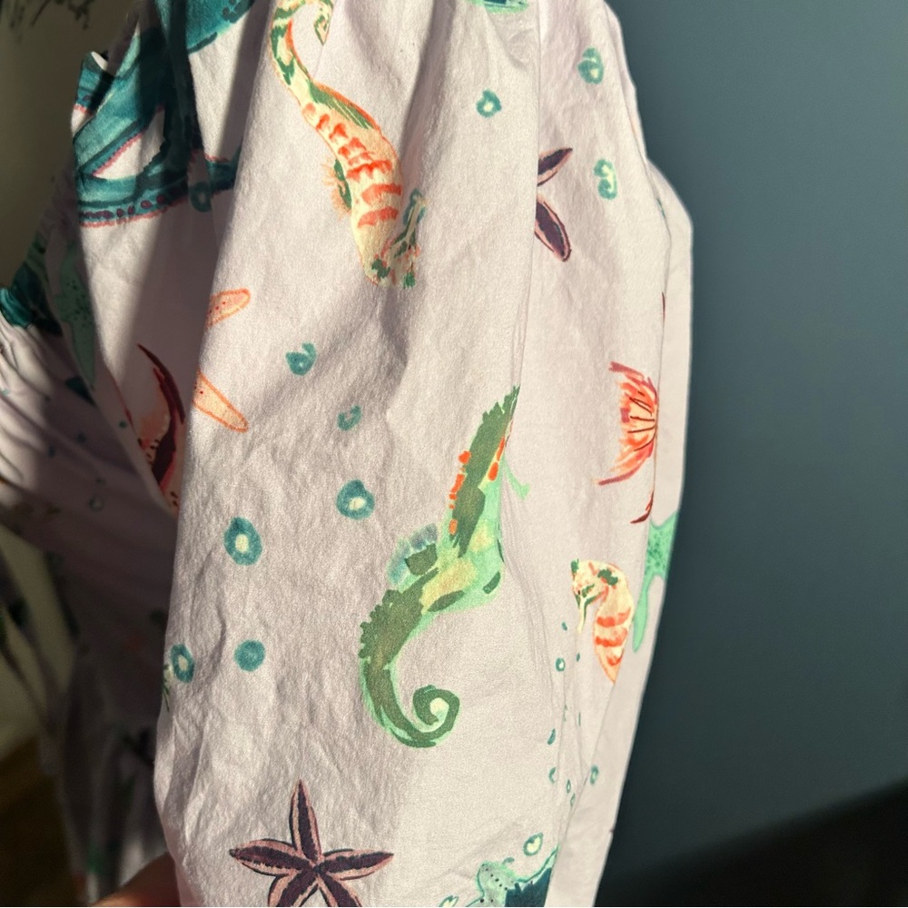 Hill House Sea Creatures Fish Print Puff Sleeve Midi Ophelia Dress - Picture 12 of 14